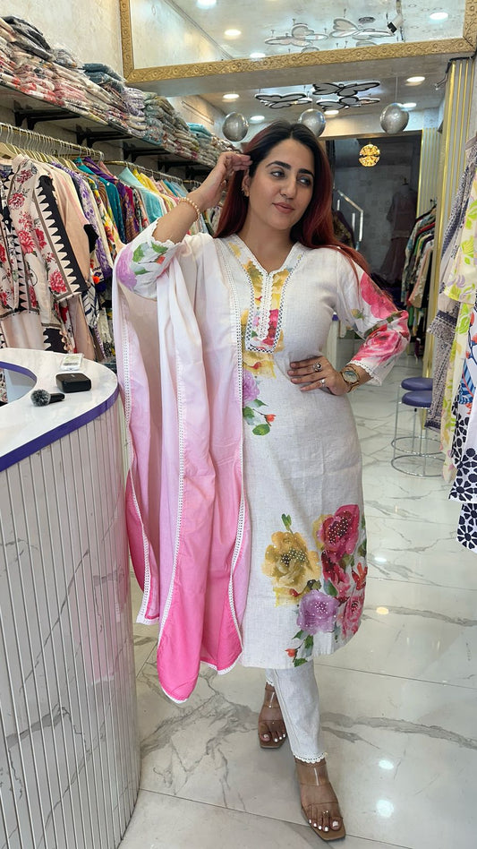 "KHADI" Floral Medium Western Wear Versa Suit With Dupatta For Women FS01