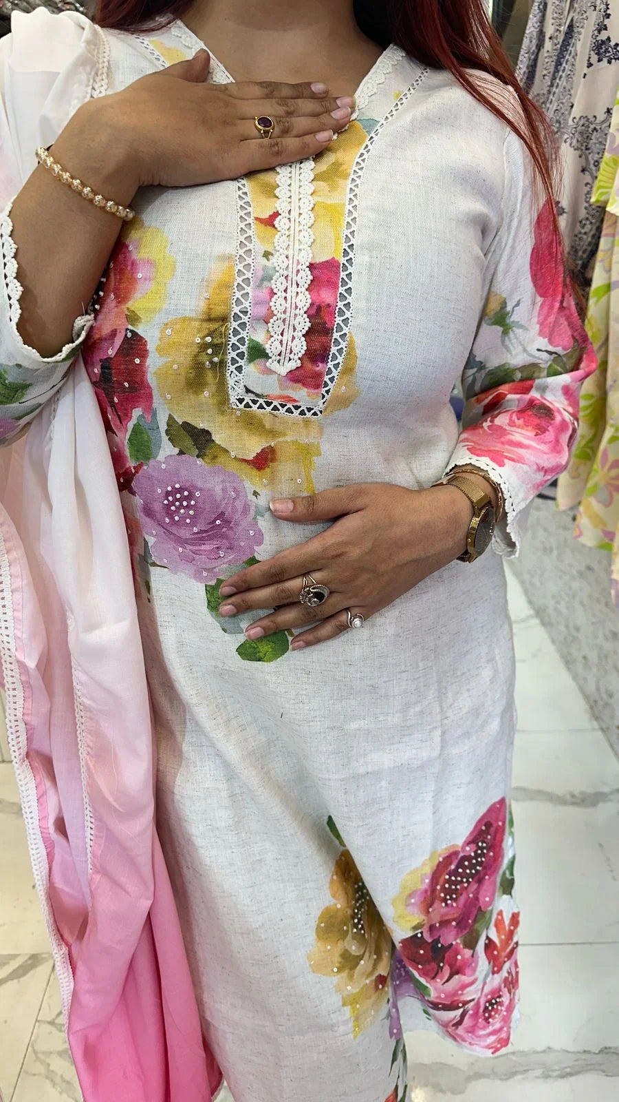 "KHADI" Floral Medium Western Wear Versa Suit With Dupatta For Women FS01