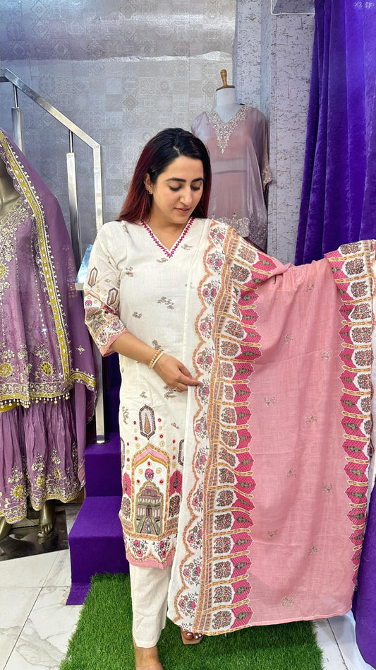 "RUTTAN" Pink Khadi Medium Western Wear Suit With Dupatta For Women FS12