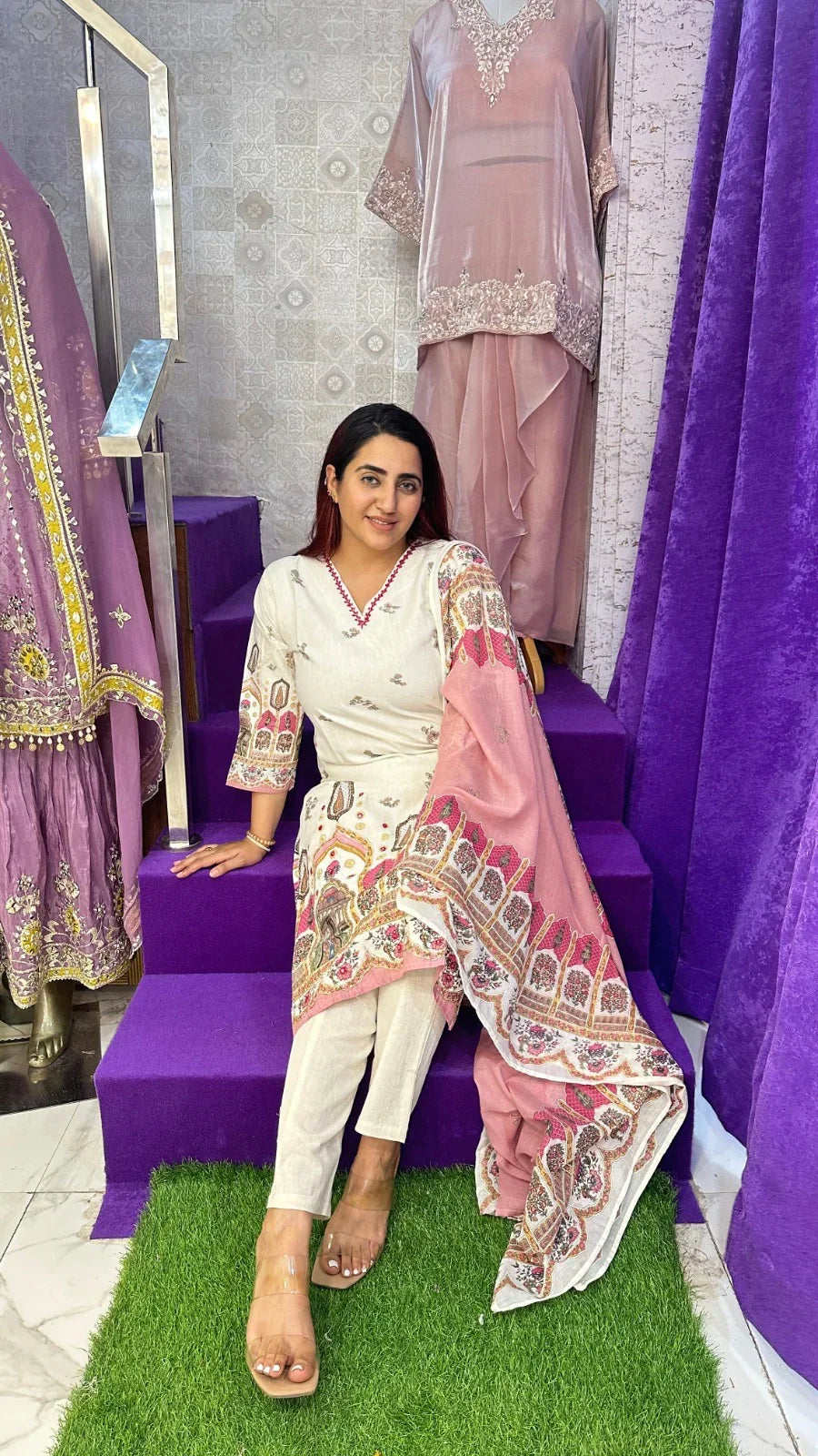 "RUTTAN" Pink Khadi Medium Western Wear Suit With Dupatta For Women FS12