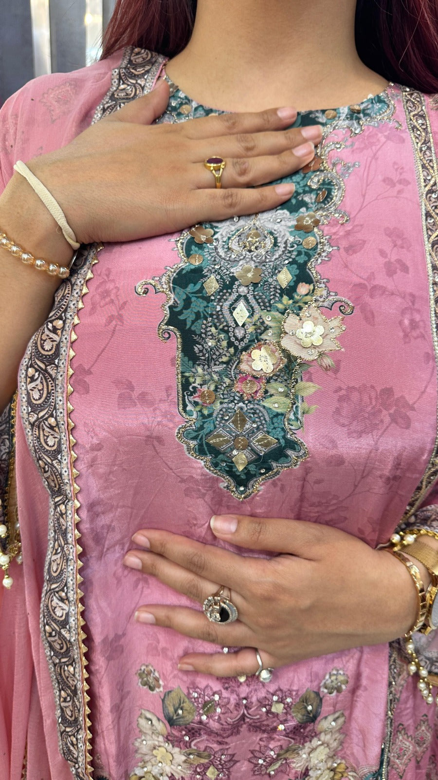 "GULABI" Baby Pink Crepe Printed Western Wear Suit With Dupatta For Women FS13