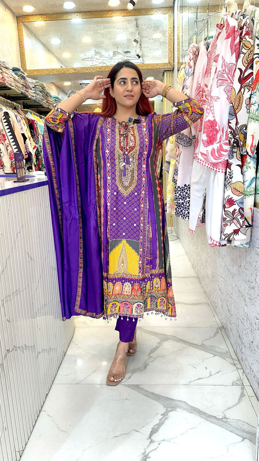 "JUGNI" Purple Crepe Printed Western Wear Suit With Dupatta For Women FS14