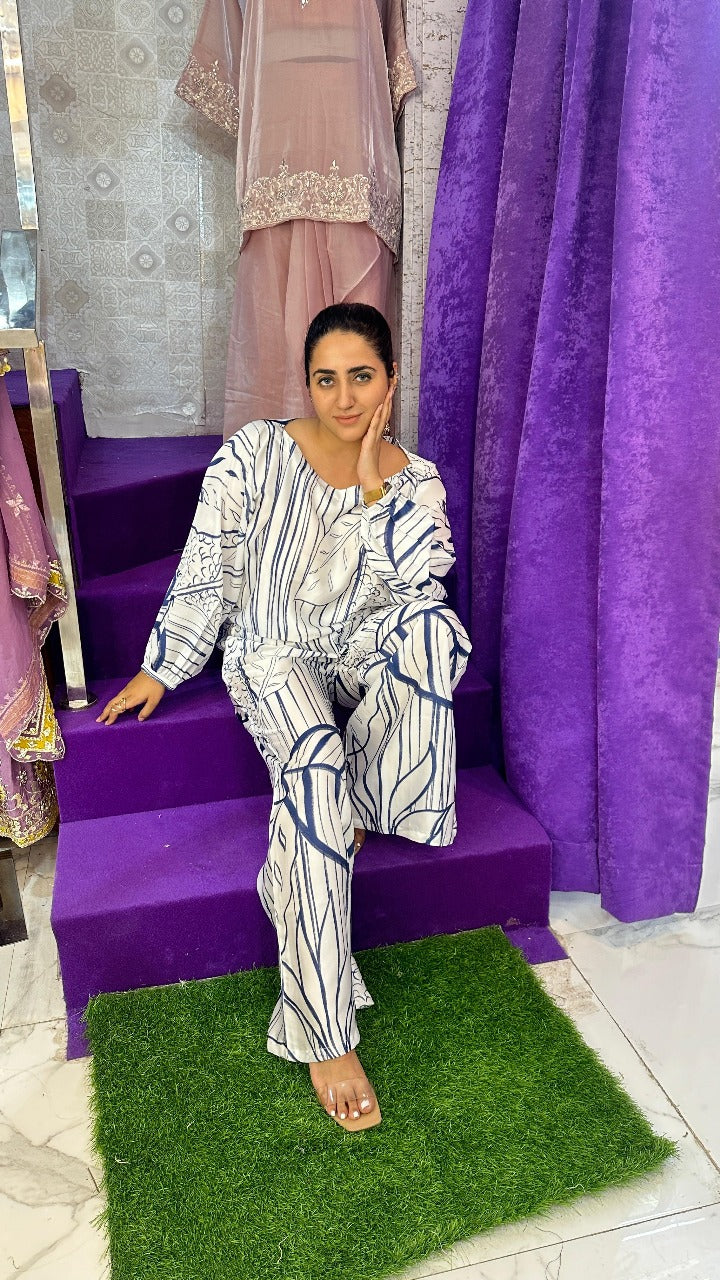 "BASANT " Blue Digital Print Western Wear Co-Ord Set For Women FS23