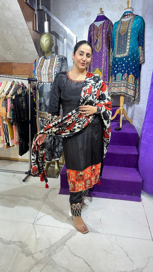 "MEHEK" BLACK PURE CREPE SUIT FOR WOMEN FS29