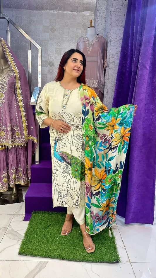 "MEERA" Multicolor Tissue Peacock Western Wear Suit With Dupatta For Women FS30