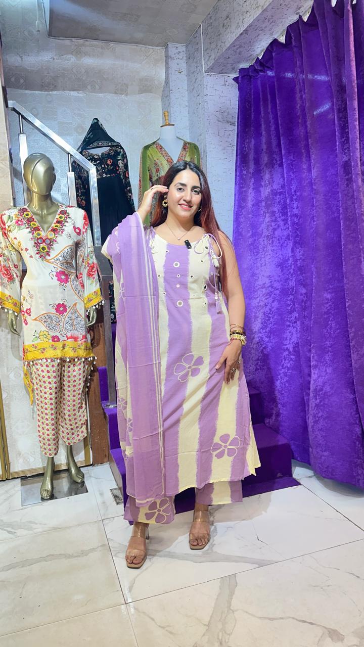 "JUGNI" WHITE & LAVENDER STRAP SUIT FS39