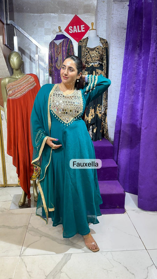 "MAYURI" Stunning Anarkali Suit With Mirror Work Detailing FS44