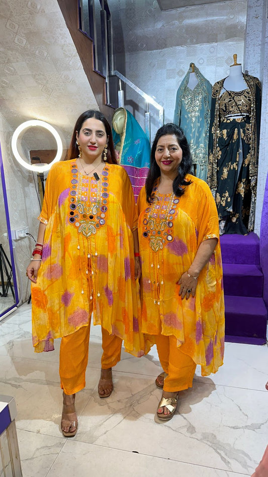 "SUGANDH" Vibrant Kaftan Set With Front Mirror Work FS50