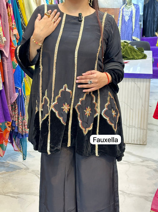 ‘ZULF’ Beautiful Crepe Suit with Velvet Detailing FS127