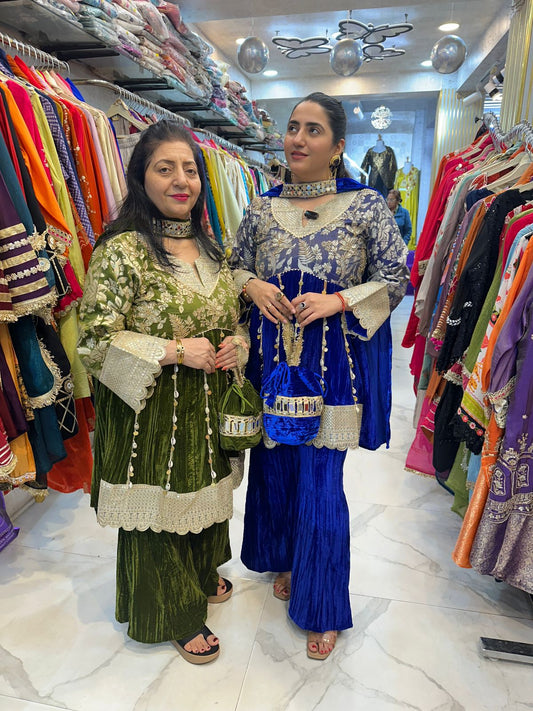 "ZILARA" Elegant Velvet Suit 4 piece set with Potli FS128