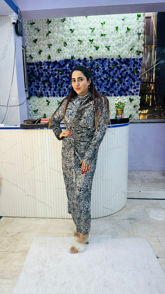 Elegant Cheetah Velvet Dress FS142