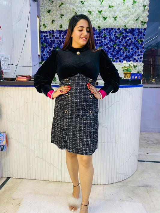 Elegant Velvet Tweed Dress FS144