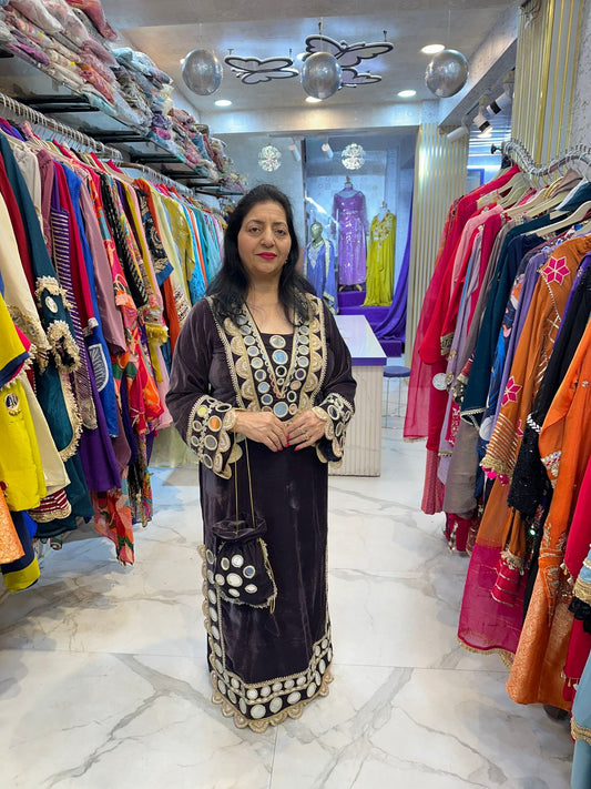 "KAIF" Elegant Velvet Dress With Mirror Work FS162