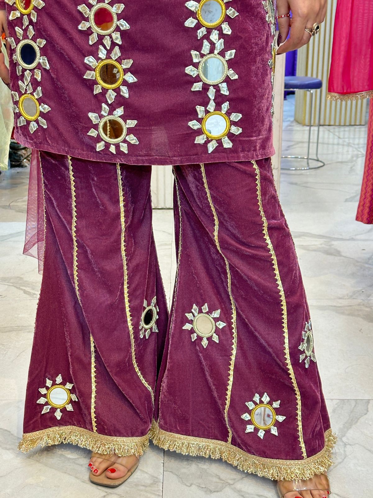 "ROSH" 3 Piece Bell-bottoms Suit With Mirror Work FS163