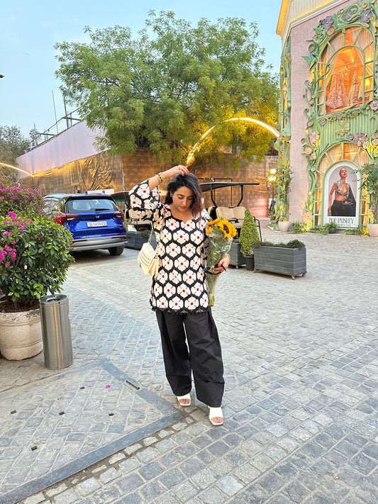 ‘VEDIKA’ Stunning Pattern Print Co-Ord Set With Lace Work FS217