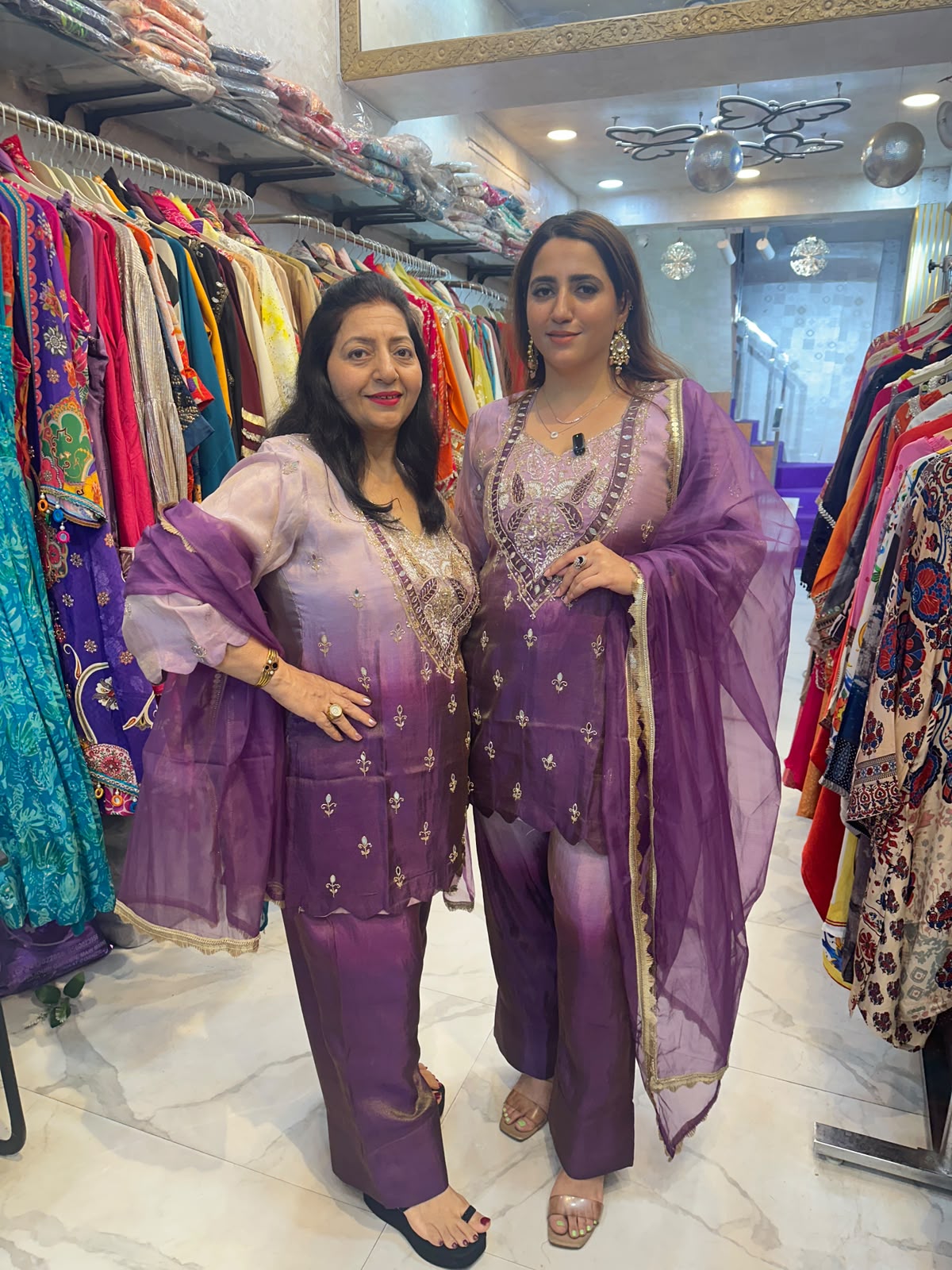 ‘OMBRE’ purple mirror work kurta suit set FS250