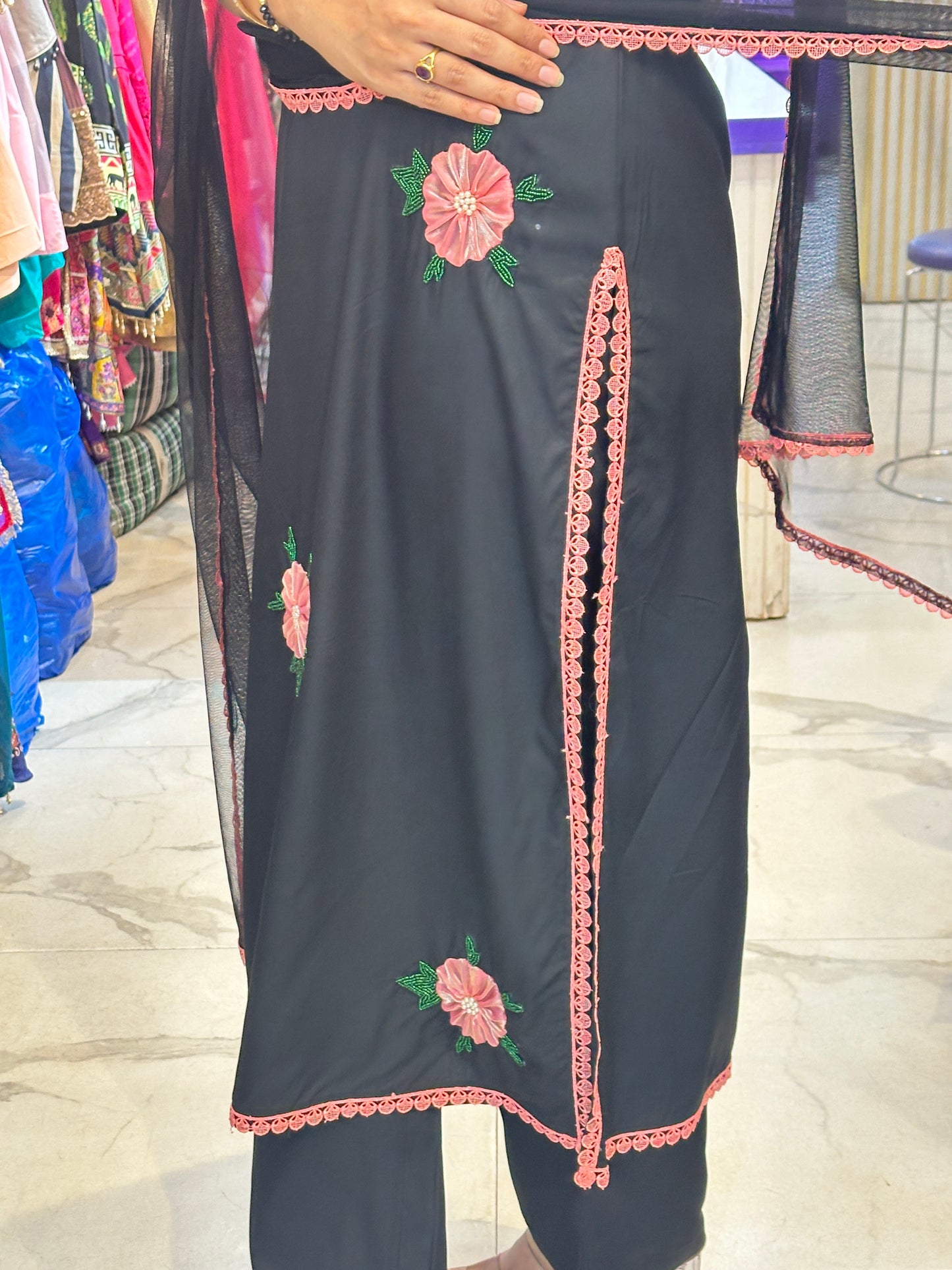 'NOORA' Flower Work Suit With Lace Work FS230