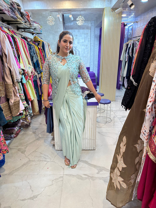 'Stars' Beautiful Drape Saree With Shrug FS231