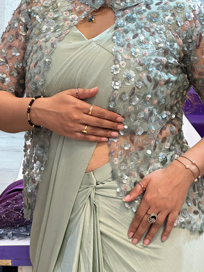 'Stars' Beautiful Drape Saree With Shrug FS231