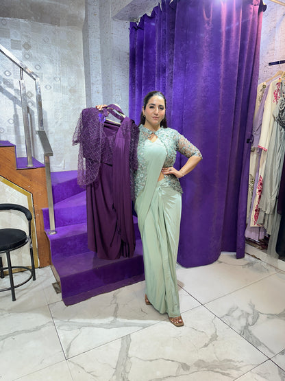 'Stars' Beautiful Drape Saree With Shrug FS231