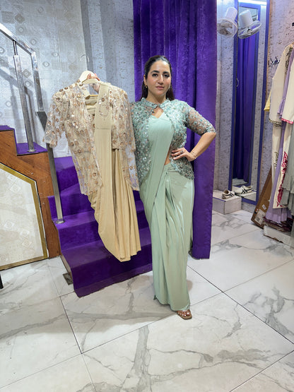 'Stars' Beautiful Drape Saree With Shrug FS231