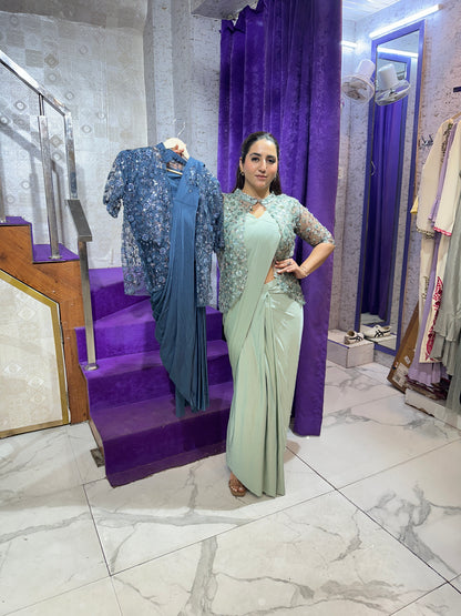 'Stars' Beautiful Drape Saree With Shrug FS231
