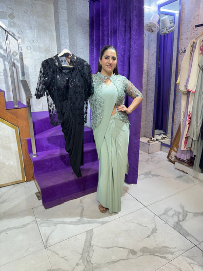 'Stars' Beautiful Drape Saree With Shrug FS231