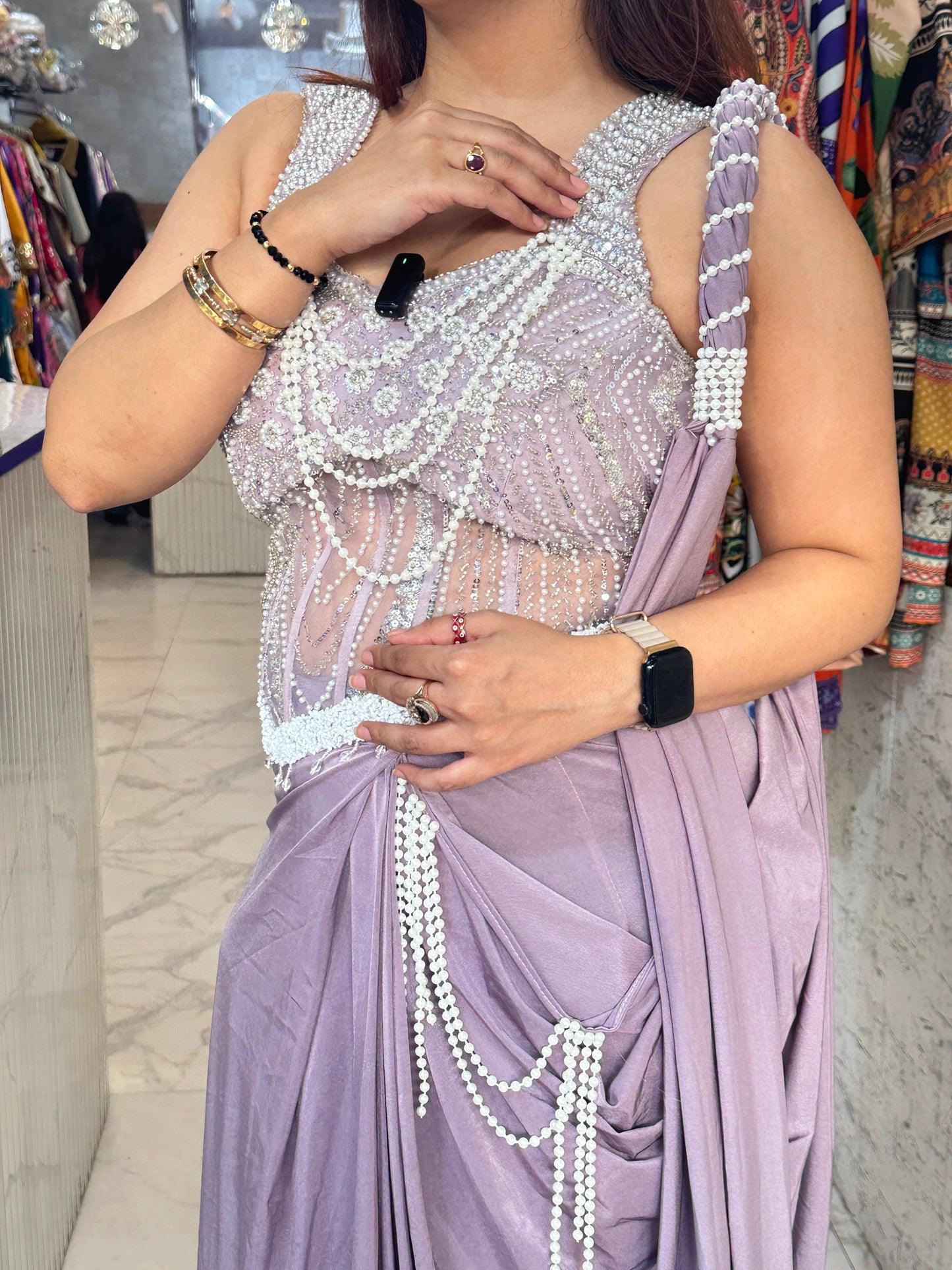 'MAATI' Stunning Pearl Work Drape Saree FS221