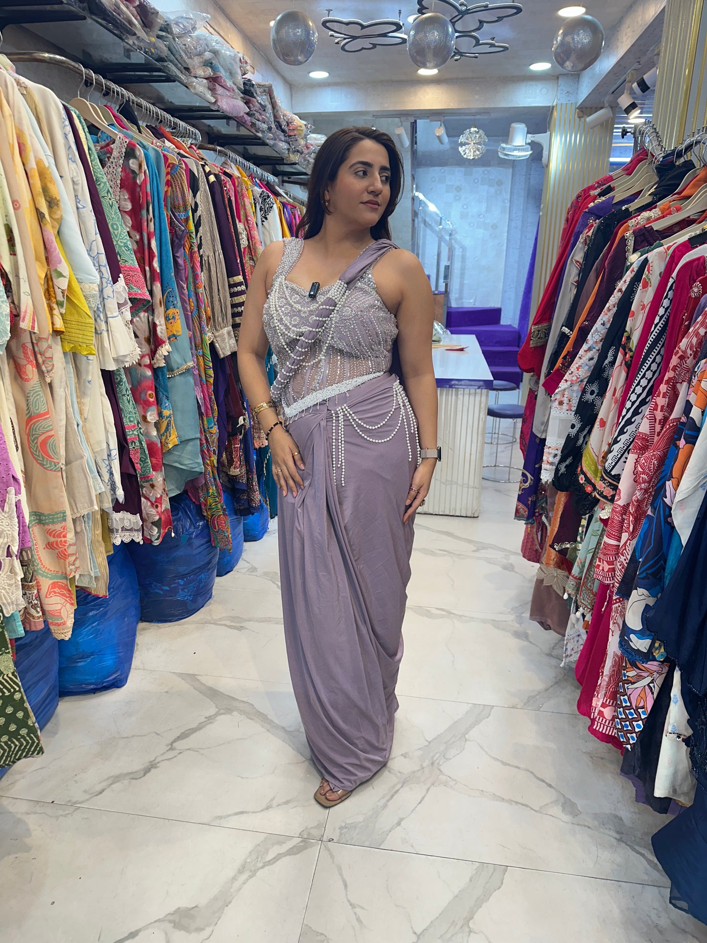 'MAATI' Stunning Pearl Work Drape Saree FS221