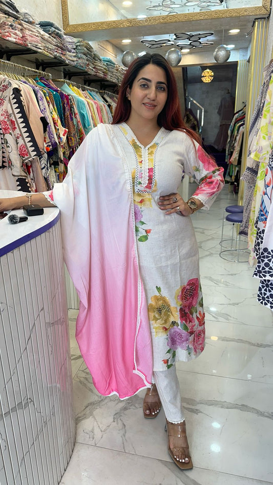 "KHADI" Floral Medium Western Wear Versa Suit With Dupatta For Women FS01