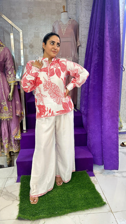 "LEHER" Red Leaf Digital Print Western Wear Co-Ord For Women FS05