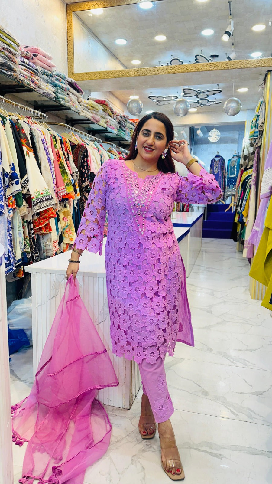 "PHULKARI"   VIRAL COTTON CROCHET SUIT FS08