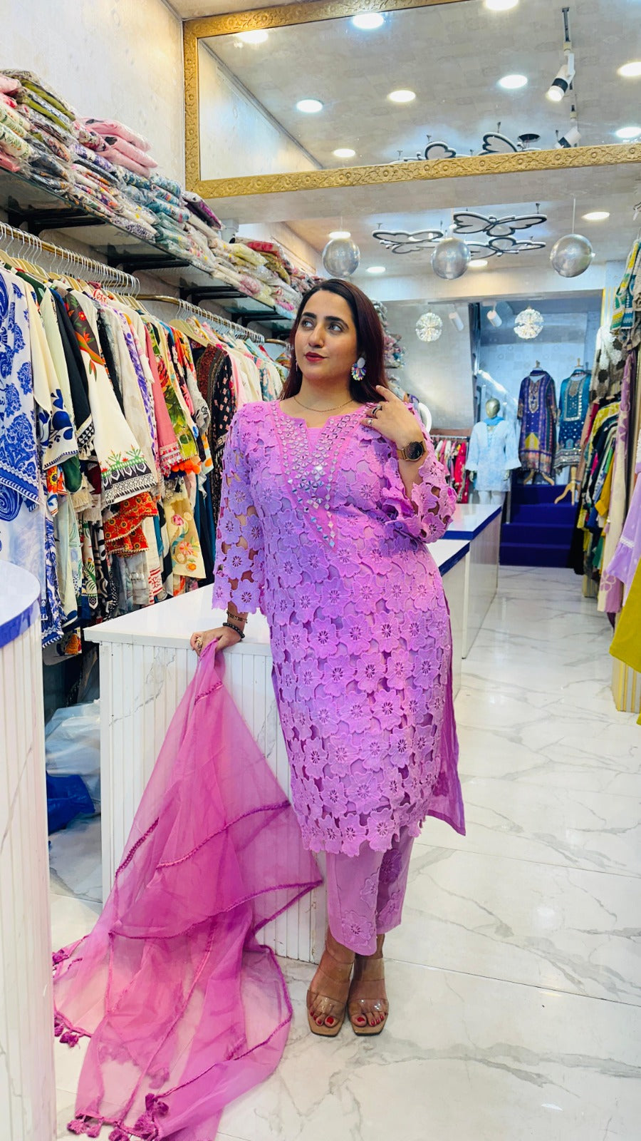 "PHULKARI"   VIRAL COTTON CROCHET SUIT FS08