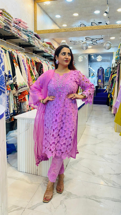 "PHULKARI"   VIRAL COTTON CROCHET SUIT FS08