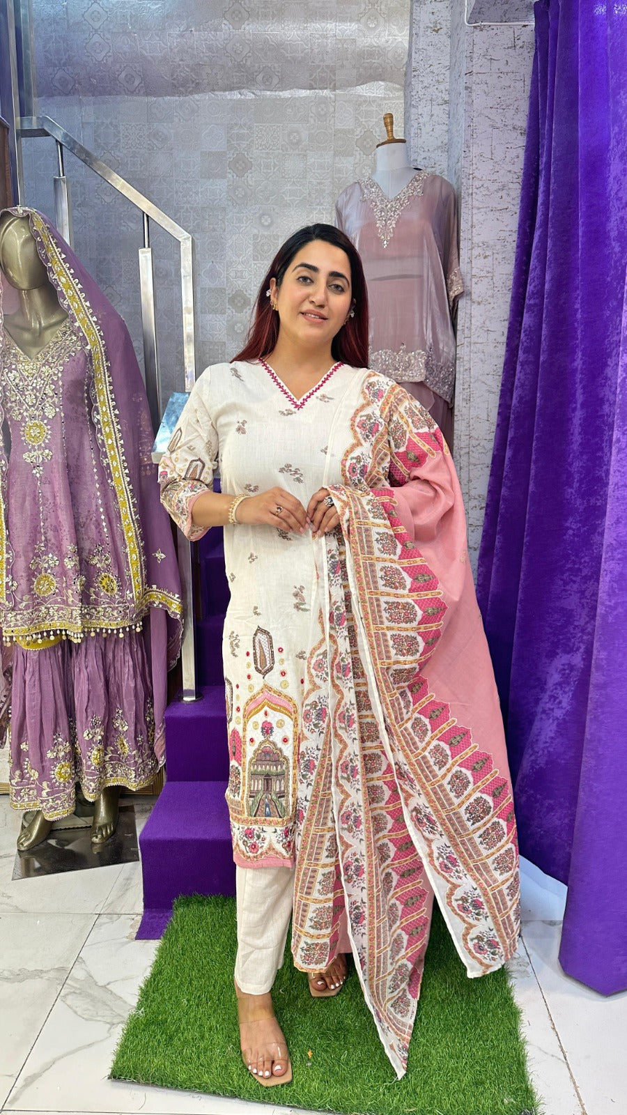 "RUTTAN"   Pink Khadi Medium Western Wear Suit With Dupatta For Women FS12