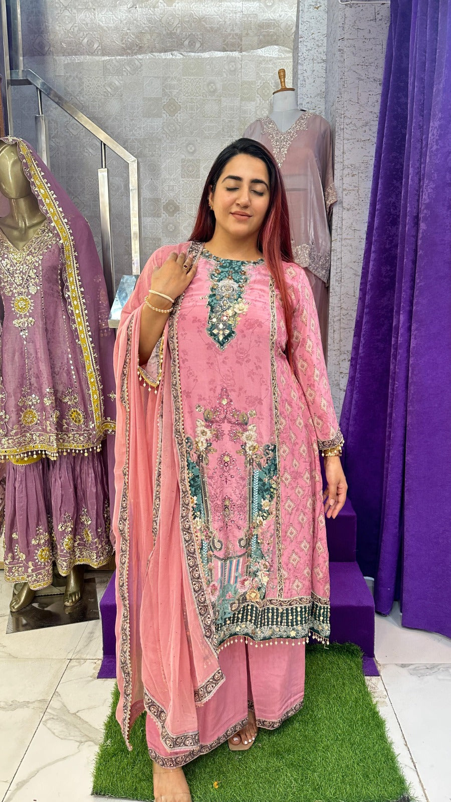 "GULABI"  Baby Pink Crepe Printed Western Wear Suit With Dupatta For Women FS13