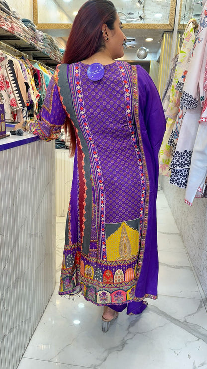 "JUGNI"  Purple Crepe Printed Western Wear Suit With Dupatta For Women FS14