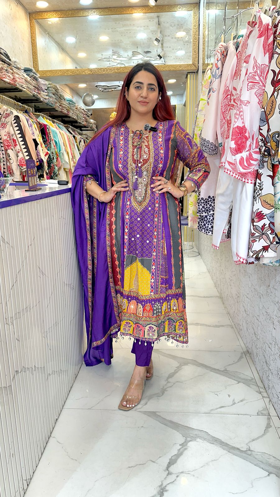 "JUGNI"  Purple Crepe Printed Western Wear Suit With Dupatta For Women FS14