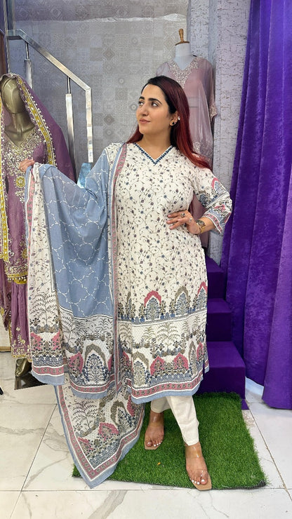 "ANHAD" Blue Khadi Medium Western Wear Suit With Dupatta For Women FS15