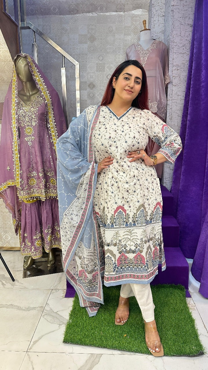 "ANHAD" Blue Khadi Medium Western Wear Suit With Dupatta For Women FS15