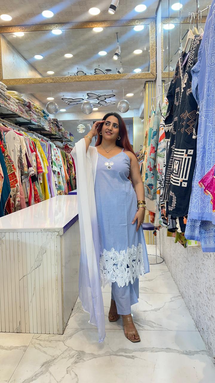 "CHABEEL" POWDER BLUE LACE SUIT FS18