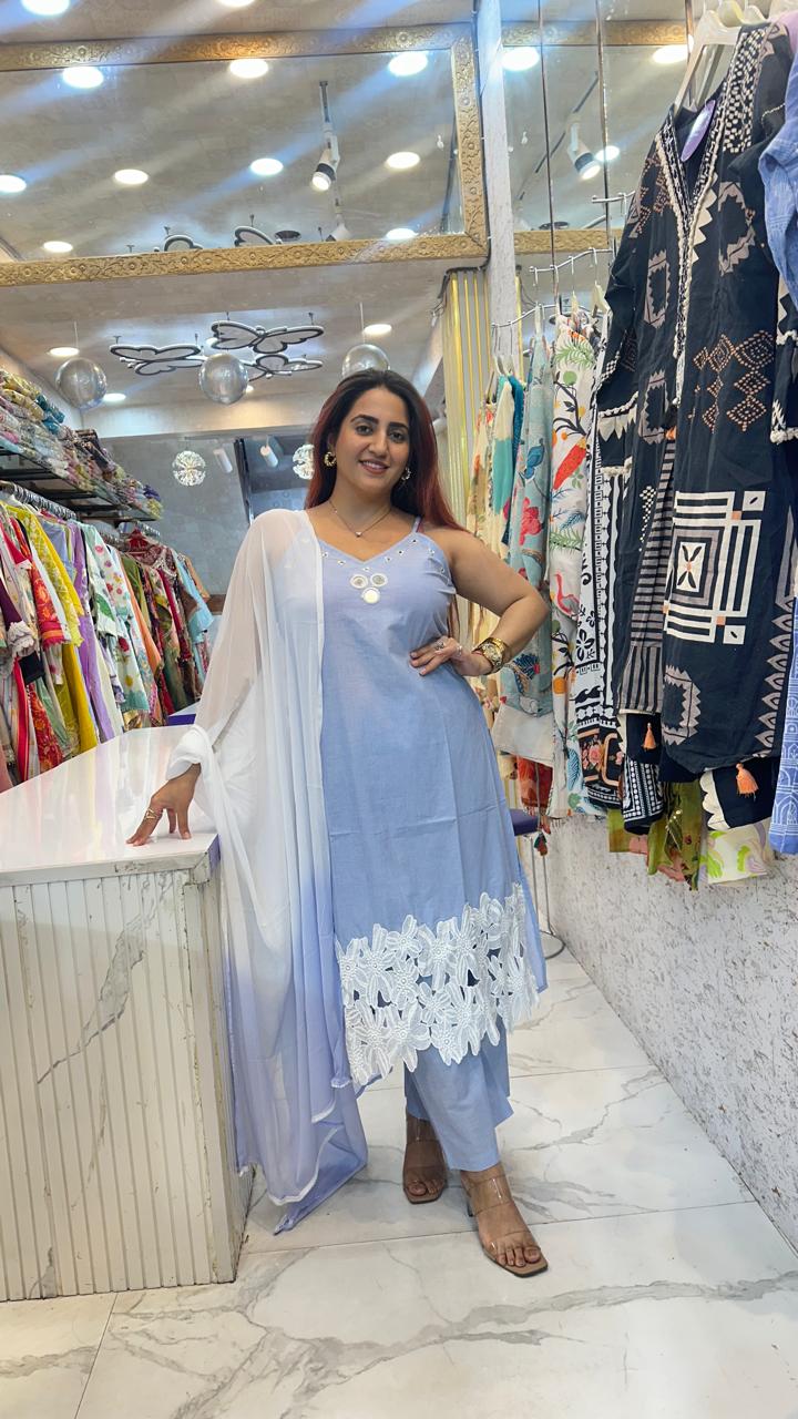 "CHABEEL" POWDER BLUE LACE SUIT FS18