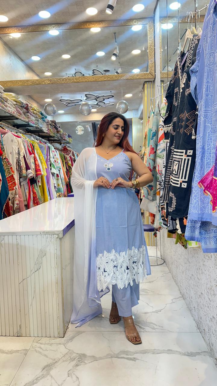 "CHABEEL" POWDER BLUE LACE SUIT FS18