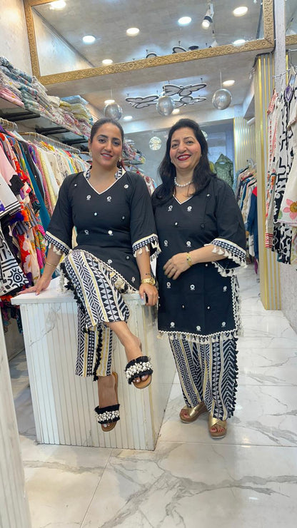 "JHANJAR" BLACK UNIQUE COTTON CO-ORD WITH SOFT LINEN PANTS FS19