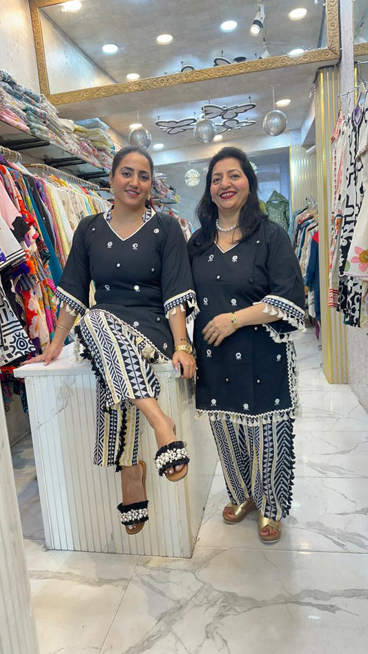 "JHANJAR" BLACK UNIQUE COTTON CO-ORD WITH SOFT LINEN PANTS FS19