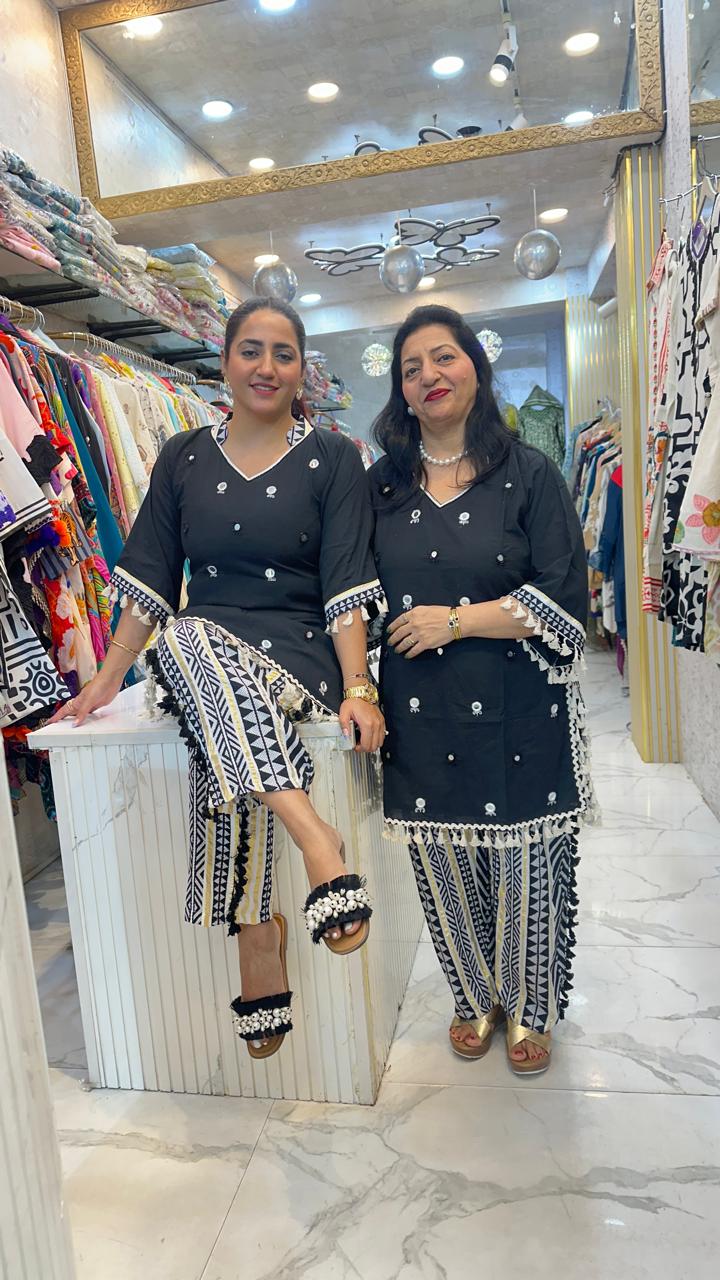 "JHANJAR" BLACK UNIQUE COTTON CO-ORD WITH SOFT LINEN PANTS FS19