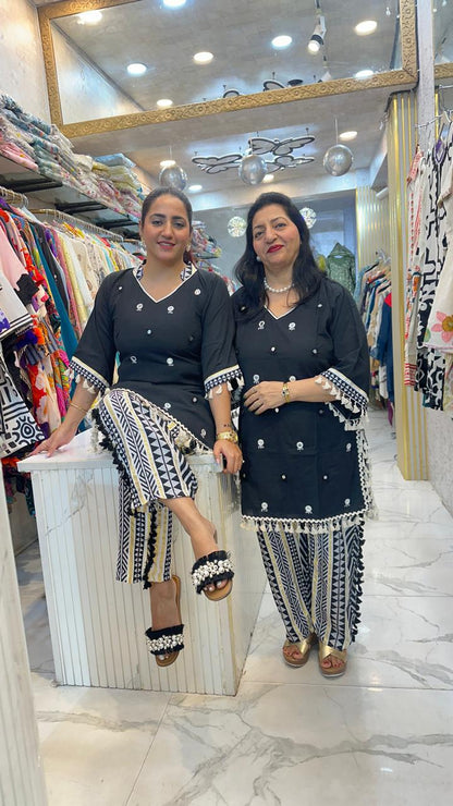 "JHANJAR" BLACK UNIQUE COTTON CO-ORD WITH SOFT LINEN PANTS FS19