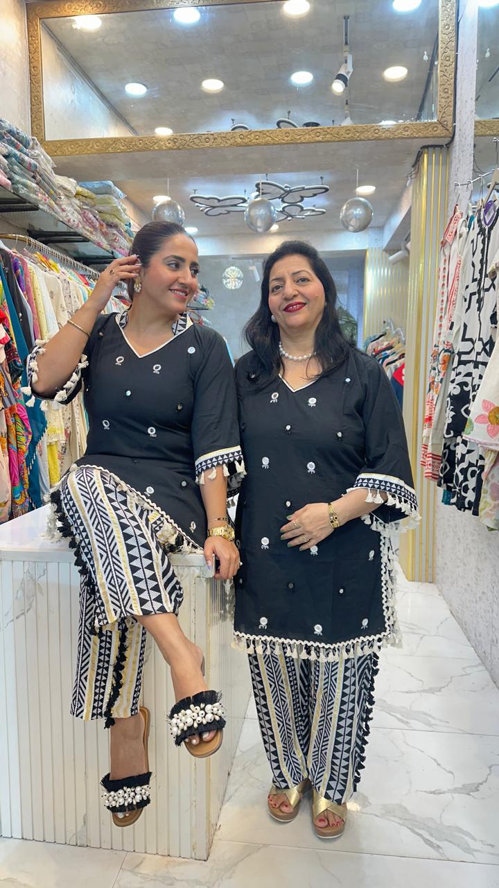 "JHANJAR" BLACK UNIQUE COTTON CO-ORD WITH SOFT LINEN PANTS FS19