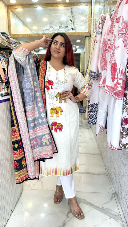 "BALLE" Multicolor Khadi Printed Western Wear Suit With Dupatta For Women FS20