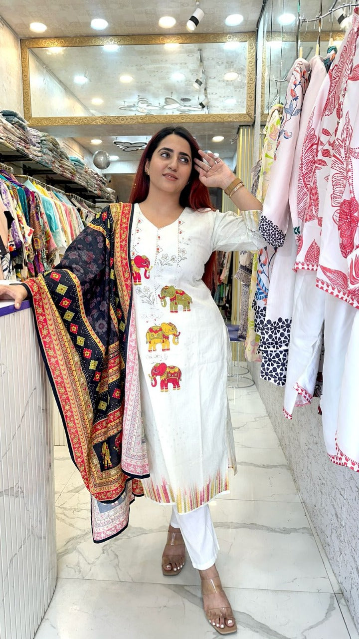 "BALLE" Multicolor Khadi Printed Western Wear Suit With Dupatta For Women FS20